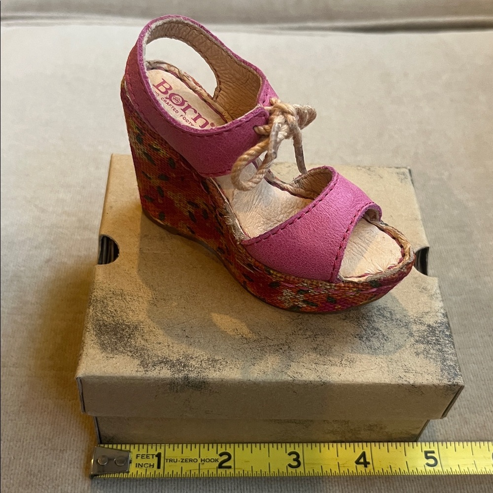 Born Miniature Pink Wedge Sandal 1 Sample in box Shoe Lover Collectible 3”x 4”